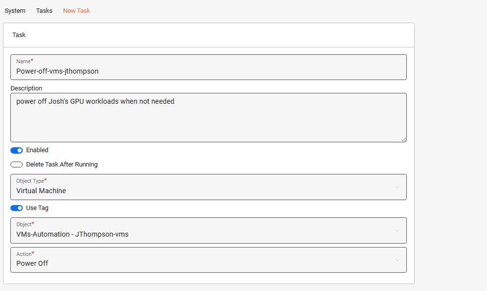 Task to power off tagged VMs